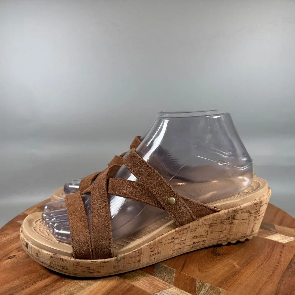 Crocs Leigh II Suede Wedge Sandals Womens 8 Brown Espresso Cork Strappy Platform